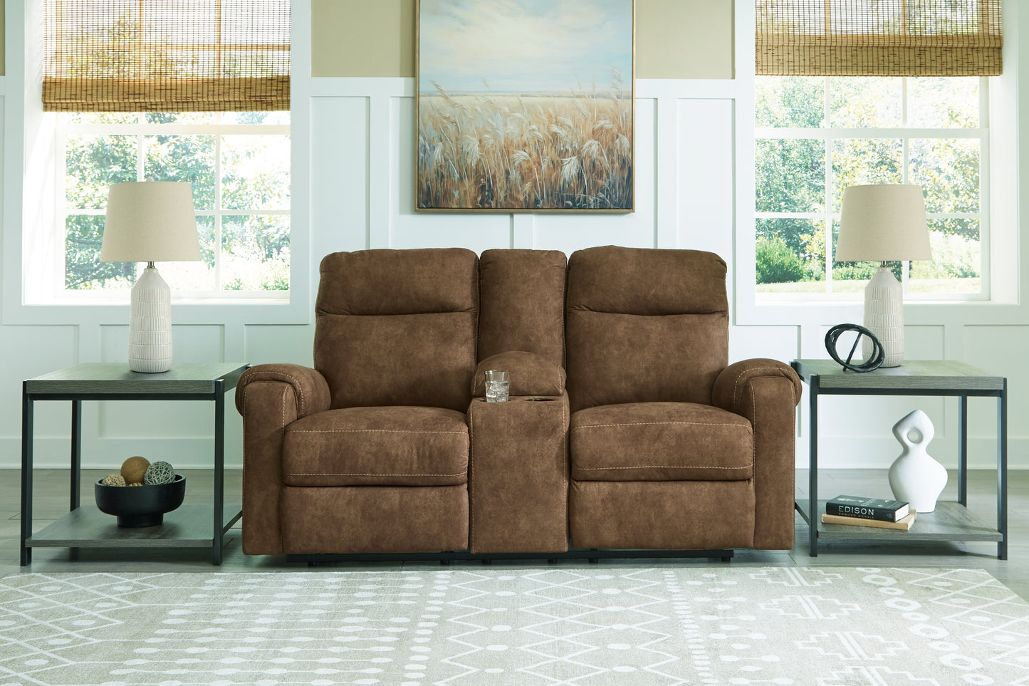 The Furniture Outlets - Ashley Furniture - Edenwold Living Room - DBL Rec Loveseat w/Console / Brindle - 1380594