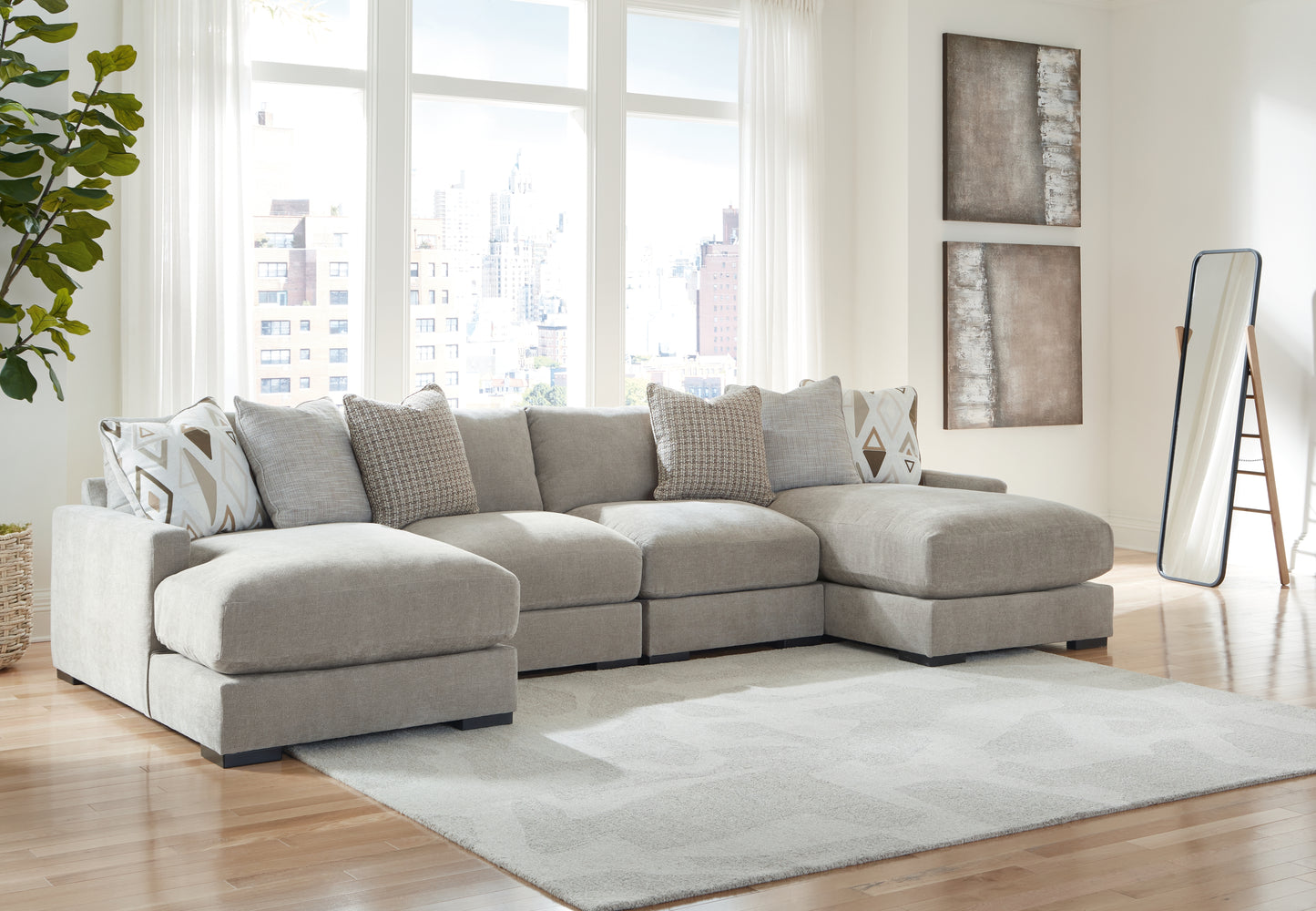 The Furniture Outlets - Ashley Furniture - Aslan Court Sectional - RAF 4-Piece Sofa Pit Sectional / Pebble - 20305S5