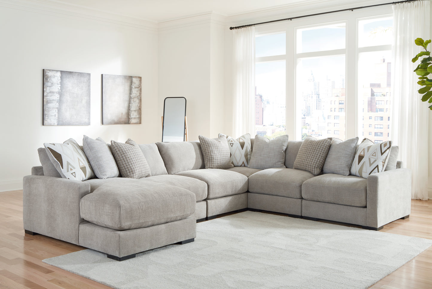 The Furniture Outlets - Ashley Furniture - Aslan Court Sectional - RAF 6-Piece Sectional with Chaise / Flax - 20305S8