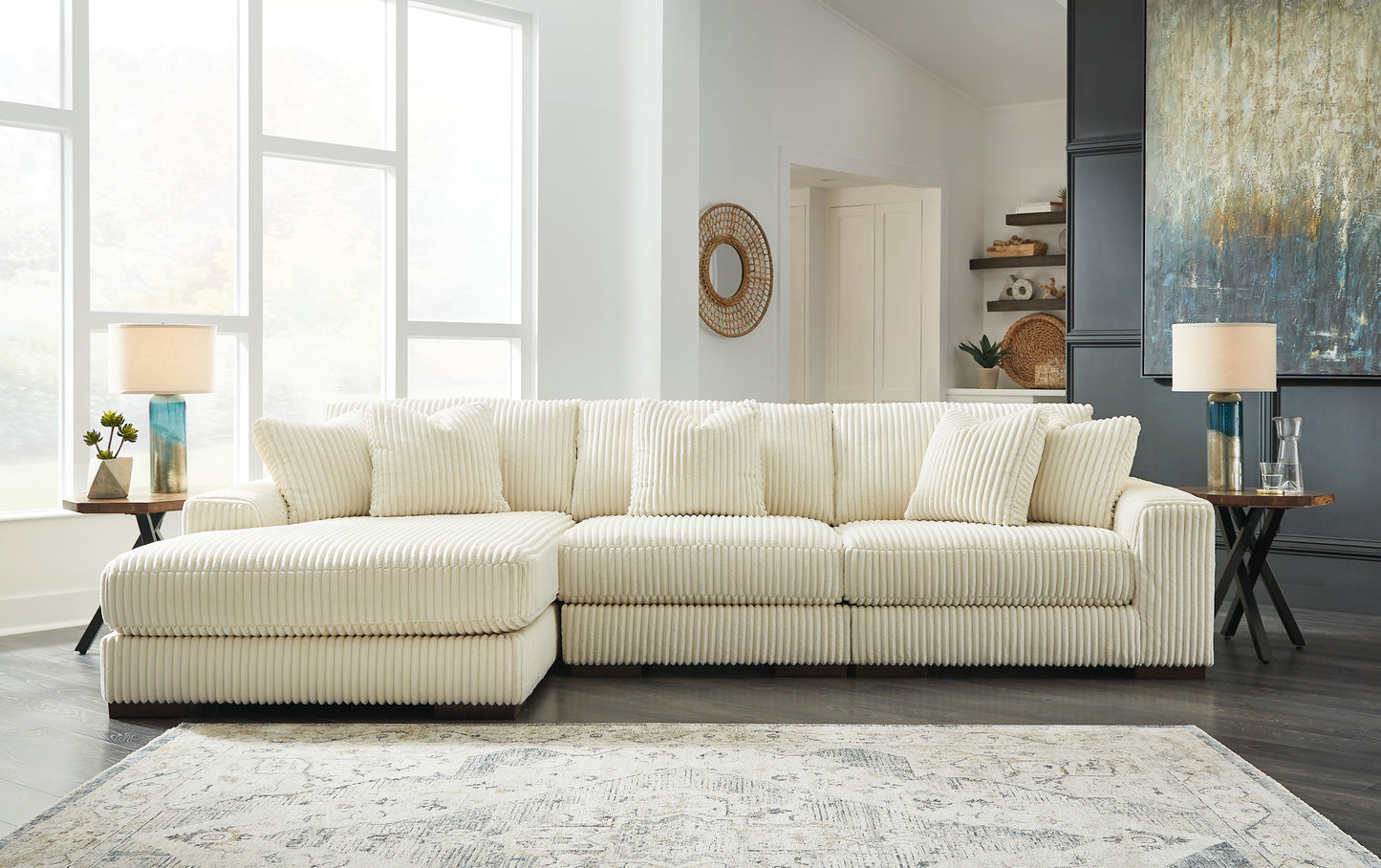 The Furniture Outlets - Ashley Furniture - Lindyn Sectional - RAF 3-Piece Sectional with Chaise / Ivory - 21104S13