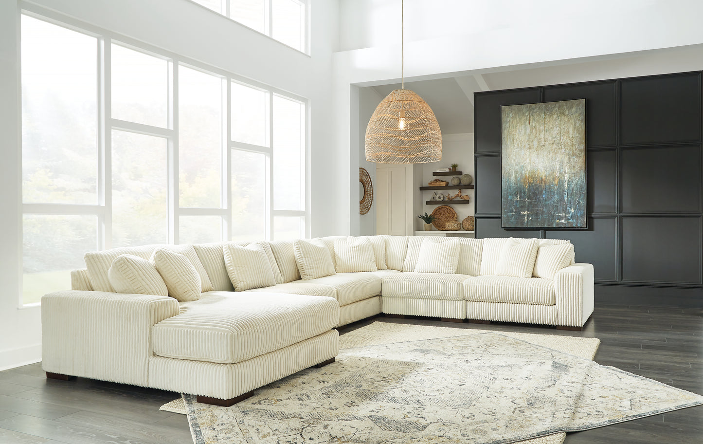 The Furniture Outlets - Ashley Furniture - Lindyn Sectional - RAF 6-Piece Sectional with Chaise / Ivory - 21104S11