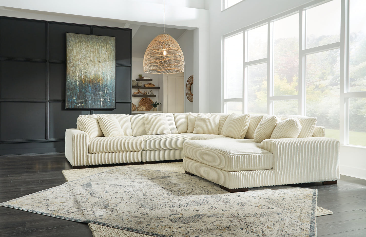 The Furniture Outlets - Ashley Furniture - Lindyn Sectional - RAF 5-Piece Sectional with Chaise / Ivory - 21104S7