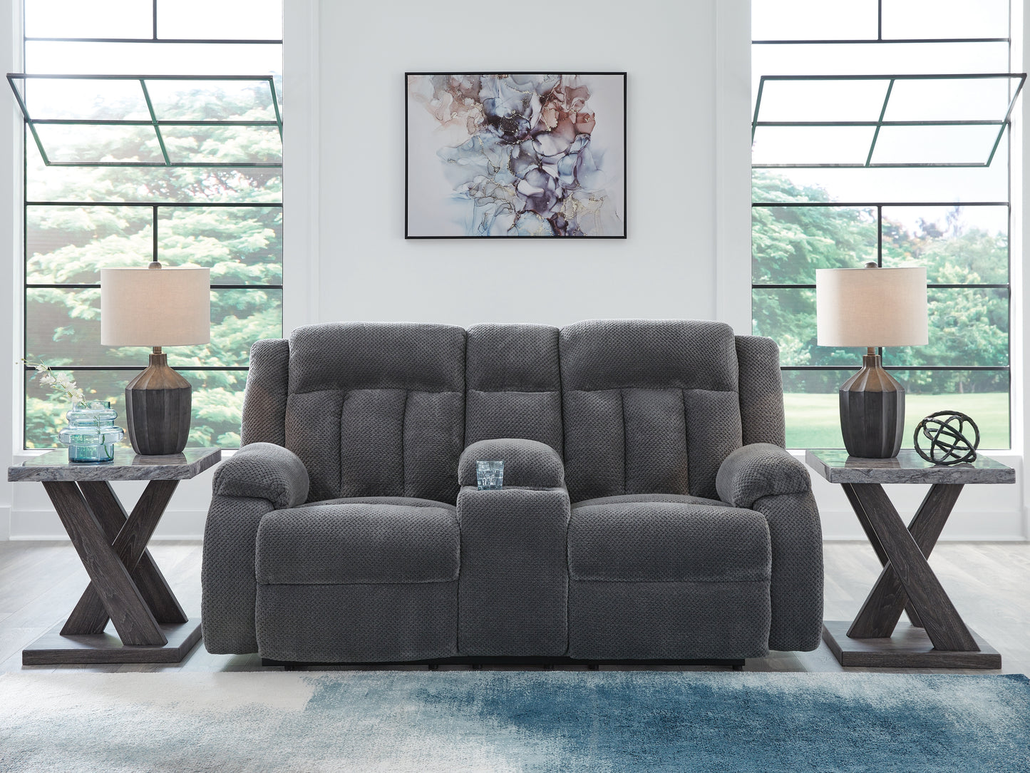 The Furniture Outlets - Ashley Furniture - Observation Living Room - DBL REC PWR Loveseat w/Console / Steel - PC2140596