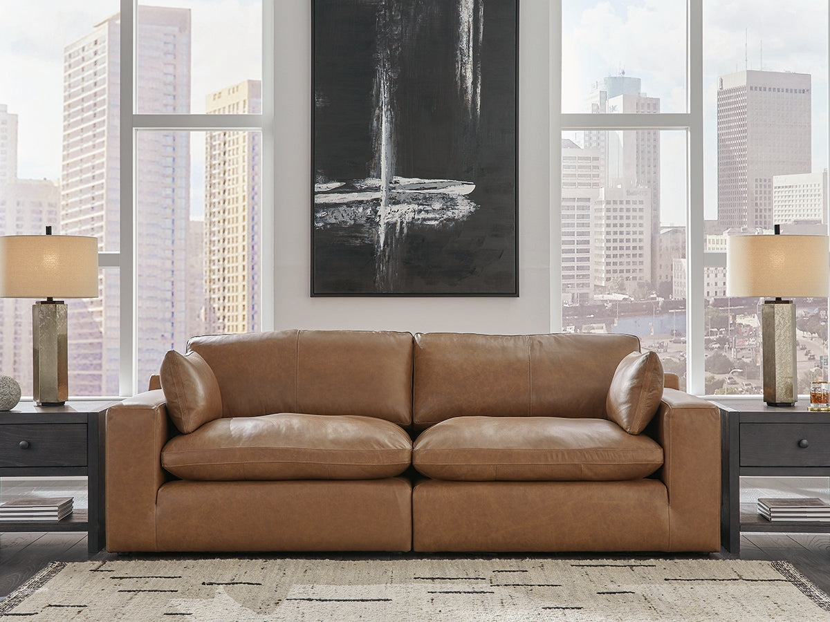 The Furniture Outlets - Ashley Furniture - Emilia Sectional - RAF 2-Piece Sectional Loveseat / Caramel - 30901S1