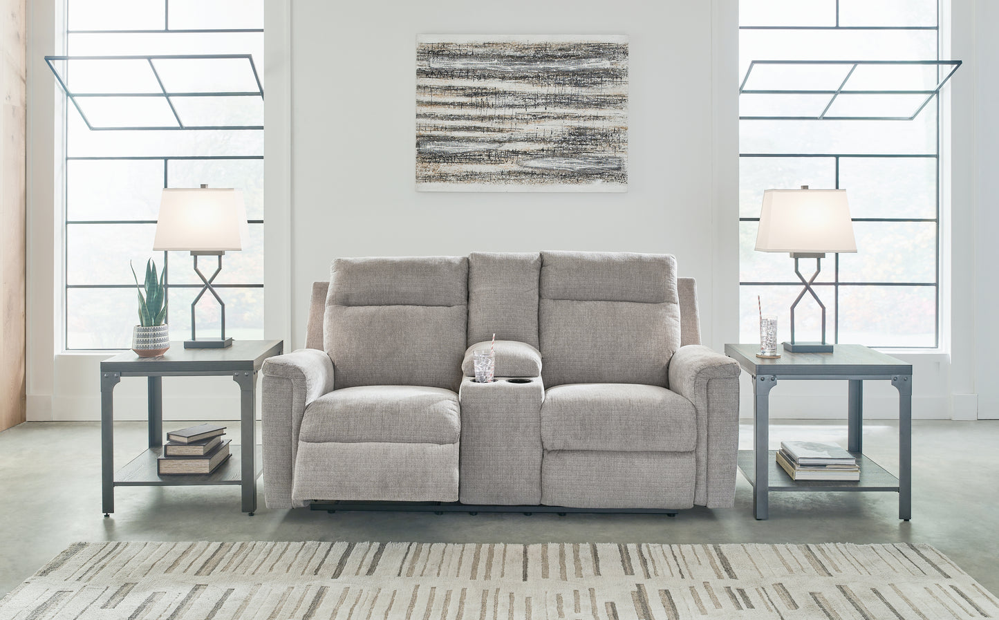 The Furniture Outlets - Ashley Furniture - Barnsana Living Room - DBL REC PWR Loveseat w/Console / Ash - 3320196
