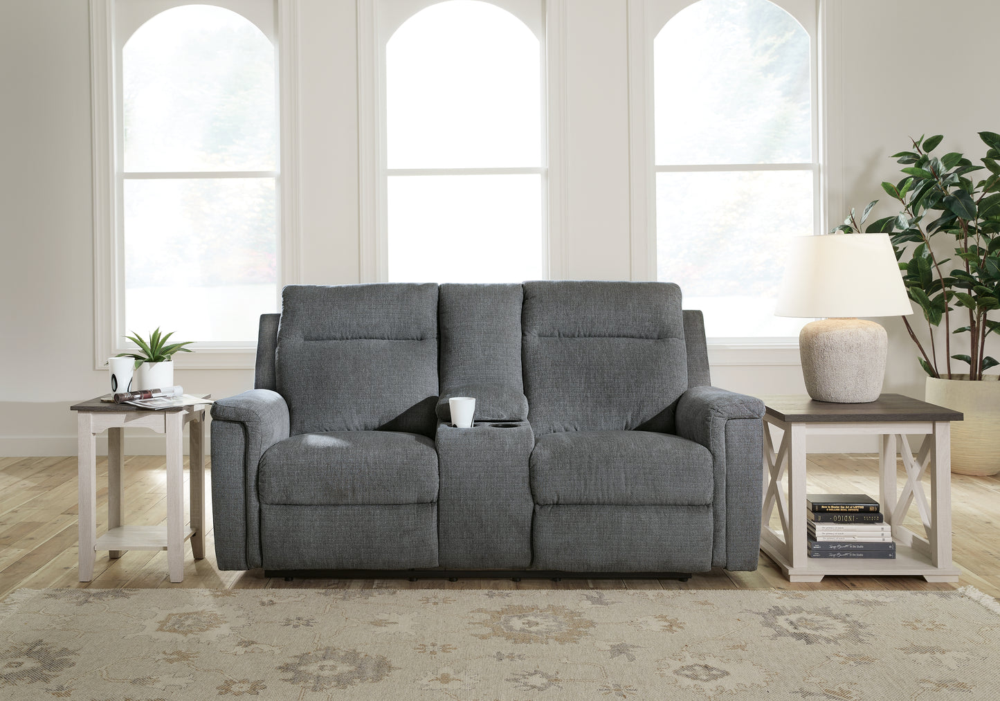 The Furniture Outlets - Ashley Furniture - Barnsana Living Room - DBL REC PWR Loveseat w/Console / Gravel - 3320296