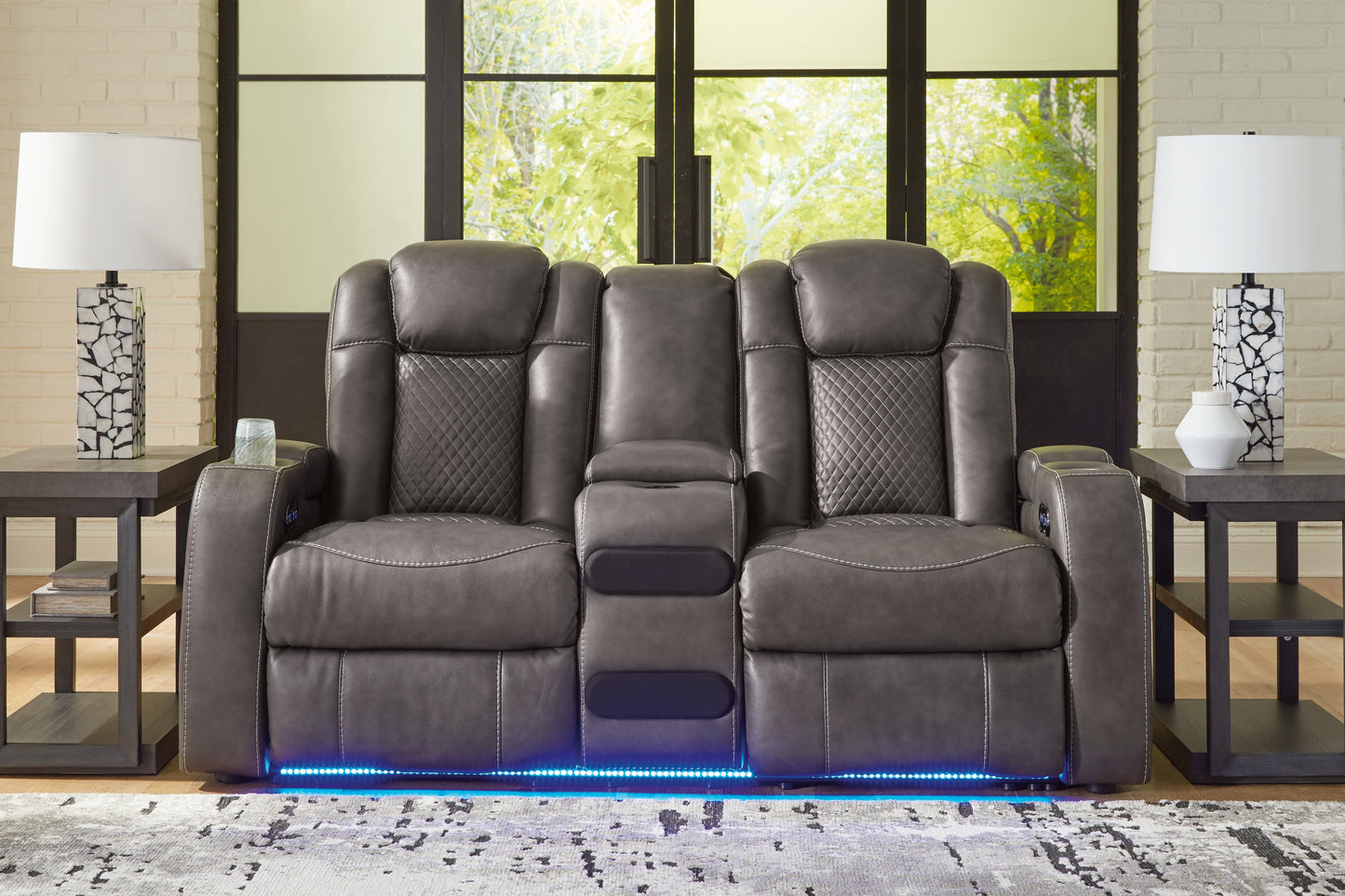 The Furniture Outlets - Ashley Furniture - Fyne-Dyme Living Room - PWR REC Loveseat/CON/ADJ HDRST / Shadow - 3660218