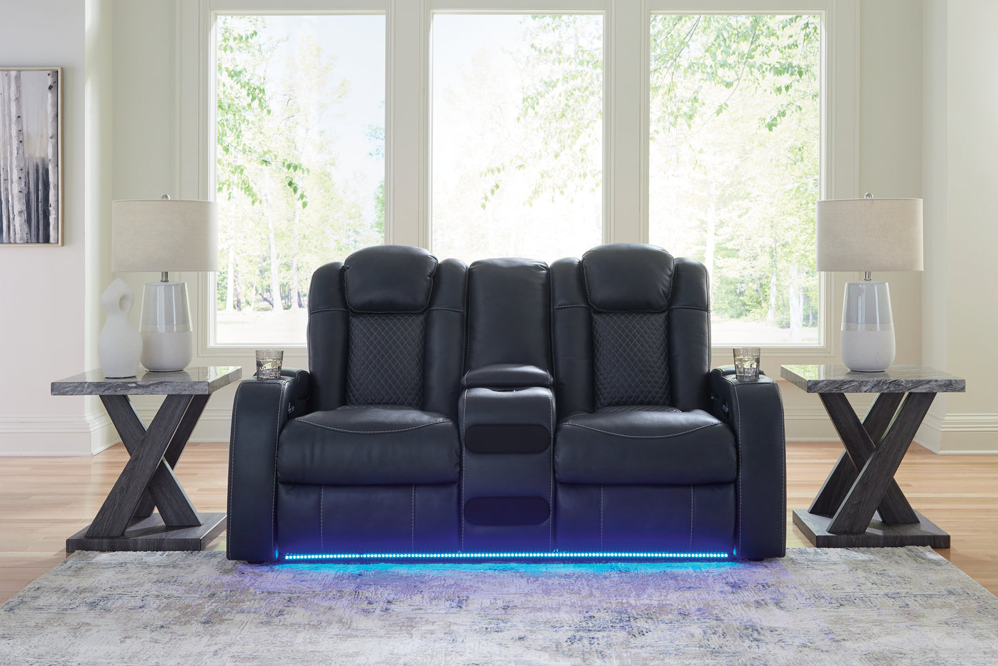 The Furniture Outlets - Ashley Furniture - Fyne-Dyme Living Room - PWR REC Loveseat/CON/ADJ HDRST / Sapphire - 3660318