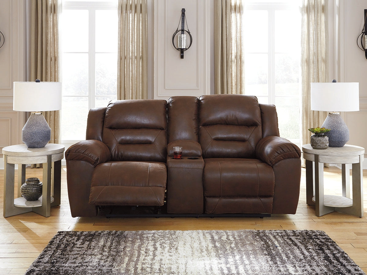 The Furniture Outlets - Ashley Furniture - Stoneland Living Room - DBL REC PWR Loveseat w/Console / Chocolate - 3990496