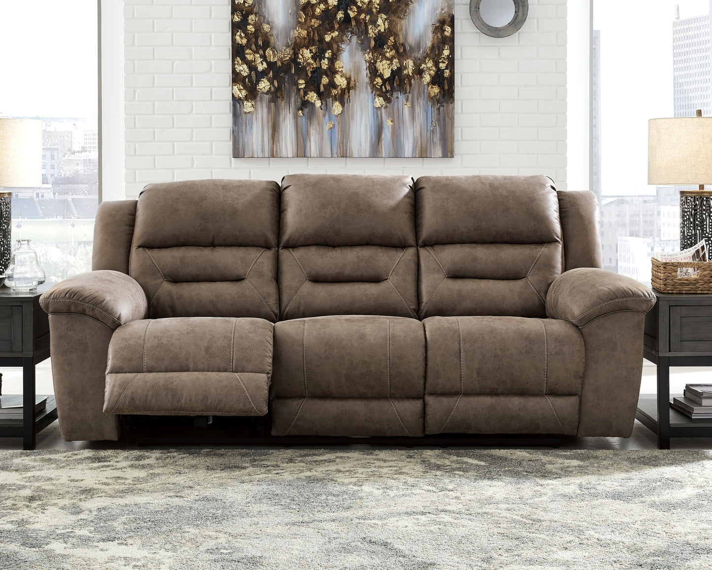 The Furniture Outlets - Ashley Furniture - Stoneland Living Room - Reclining Power Sofa / Fossil - 3990587