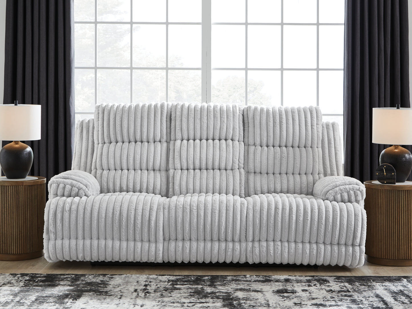 The Furniture Outlets - Ashley Furniture - Rhines Falls Living Room - DBL REC PWR Loveseat w/Console / Alloy - PC4280496