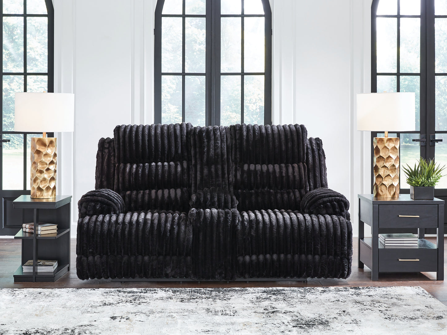 The Furniture Outlets - Ashley Furniture - Rhine Falls Living Room - DBL REC PWR Loveseat w/Console / Onyx - PC4280596