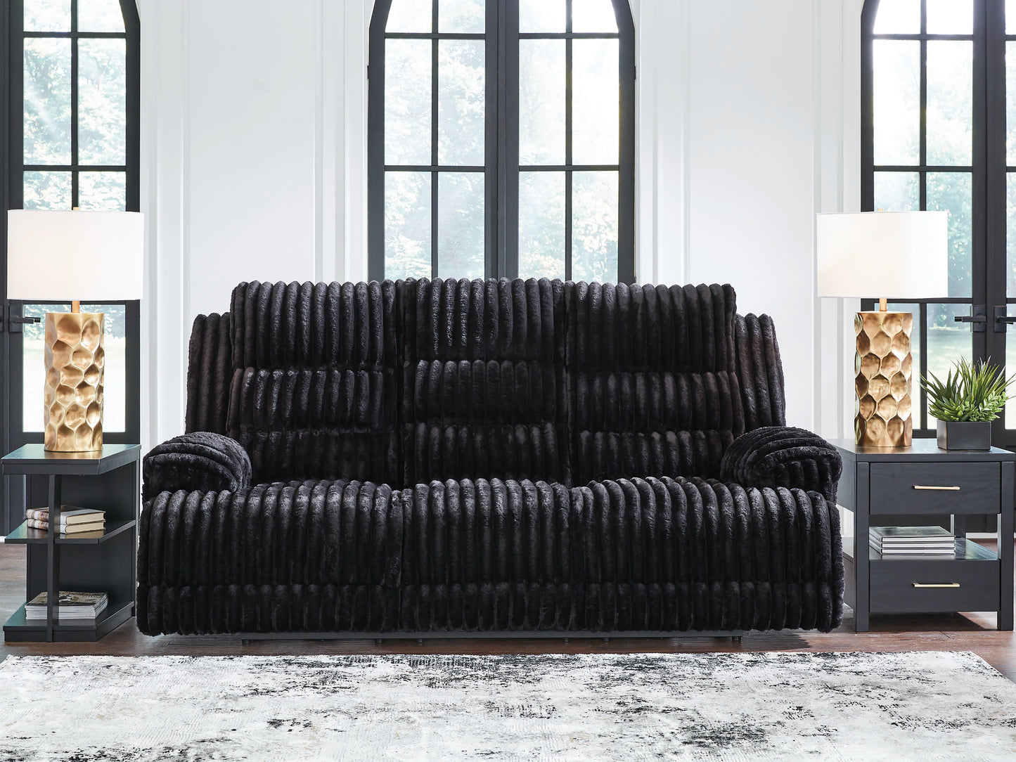 The Furniture Outlets - Ashley Furniture - Rhine Falls Living Room - REC PWR Sofa w/Drop Down Table / Onyx - PC4280599