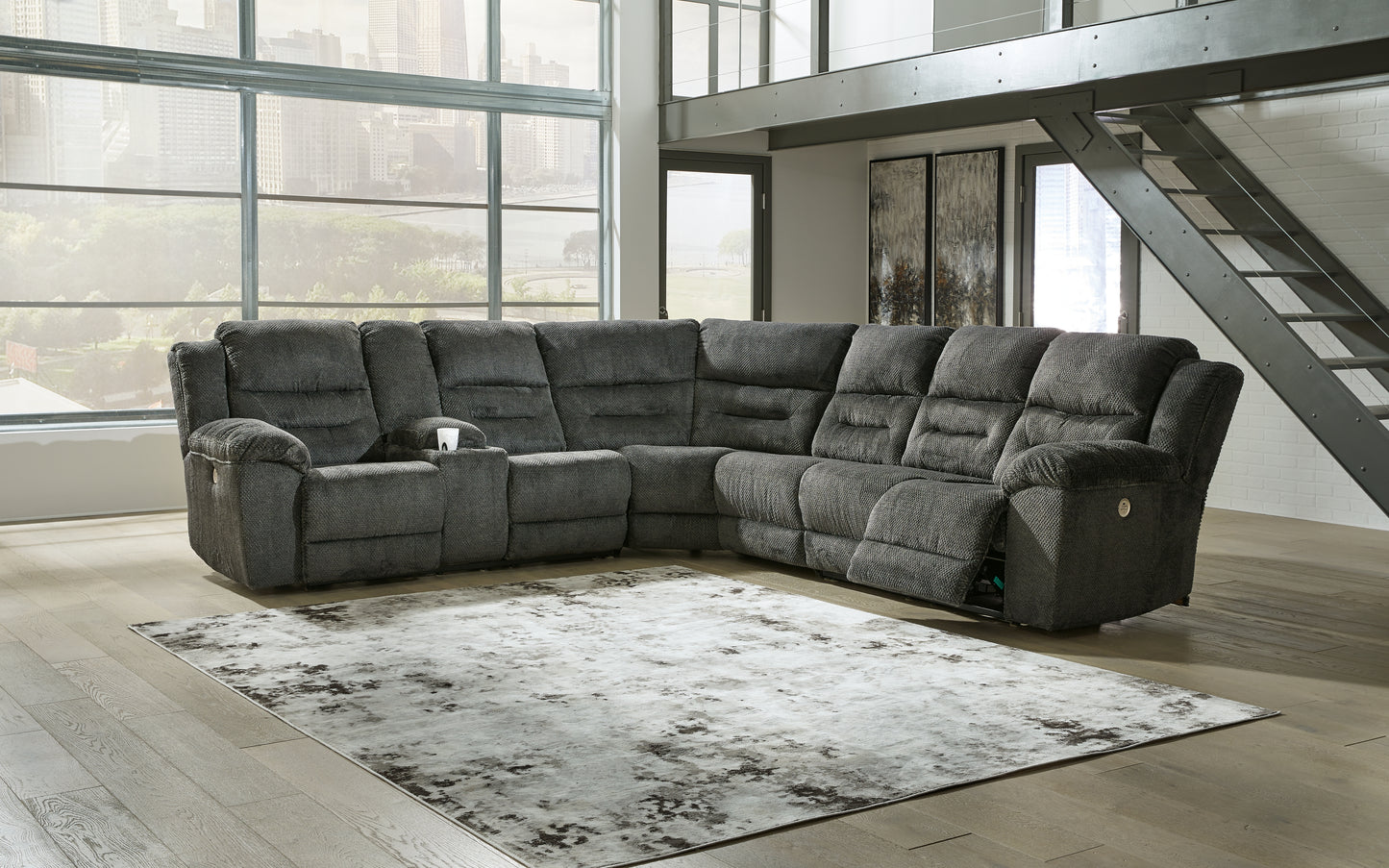 The Furniture Outlets - Ashley Furniture - Nettington Sectional - 4-Piece Power Reclining Sectional / Smoke - 44101S3