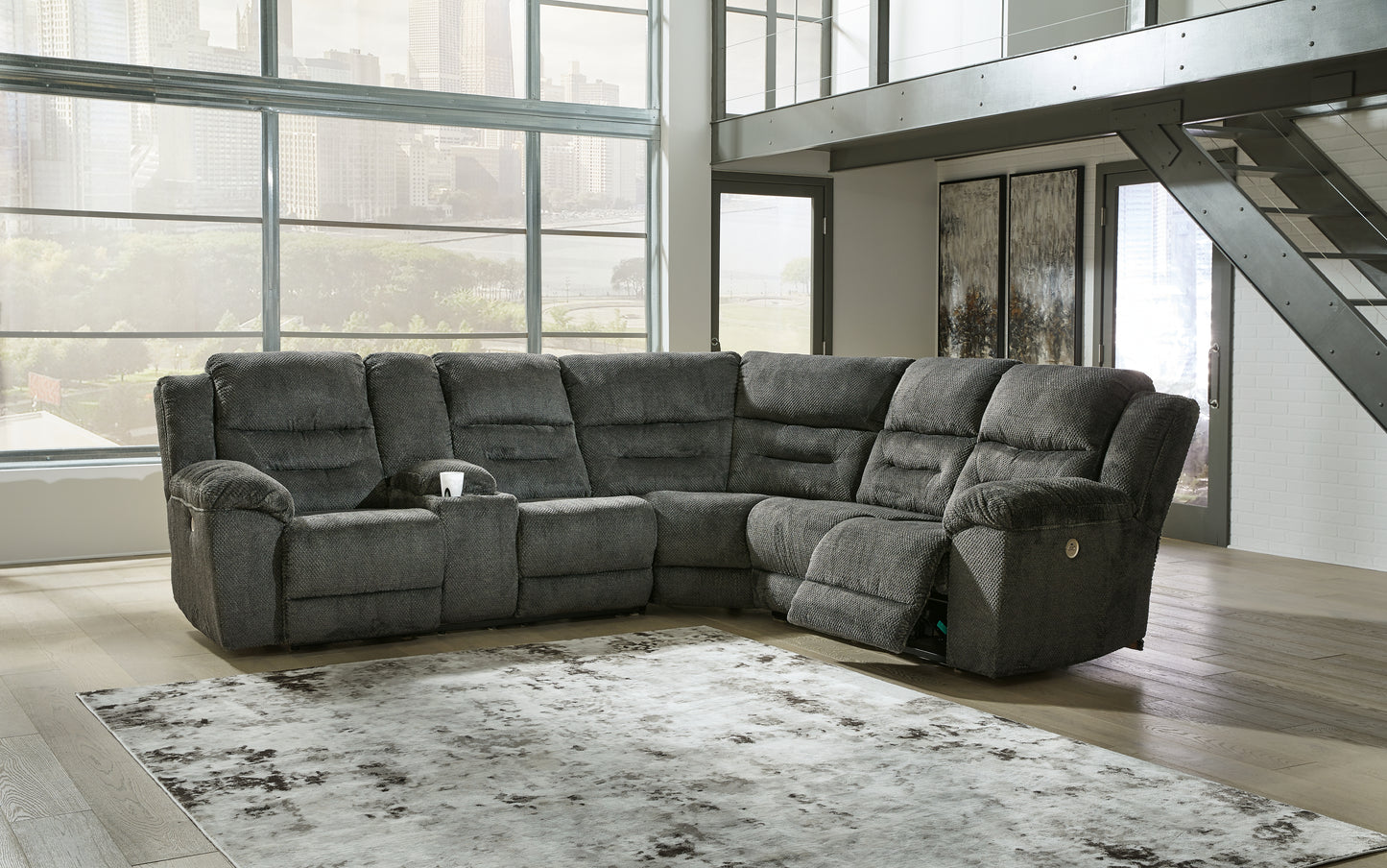 The Furniture Outlets - Ashley Furniture - Nettington Sectional - 3-Piece Power Reclining Sectional / Smoke - 44101S1