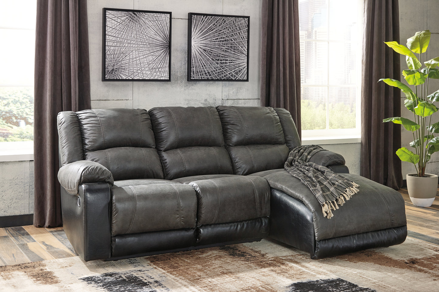 The Furniture Outlets - Ashley Furniture - Nantahala Sectional - 3-Piece Reclining Sectional with Chaise / Slate - 50301S9