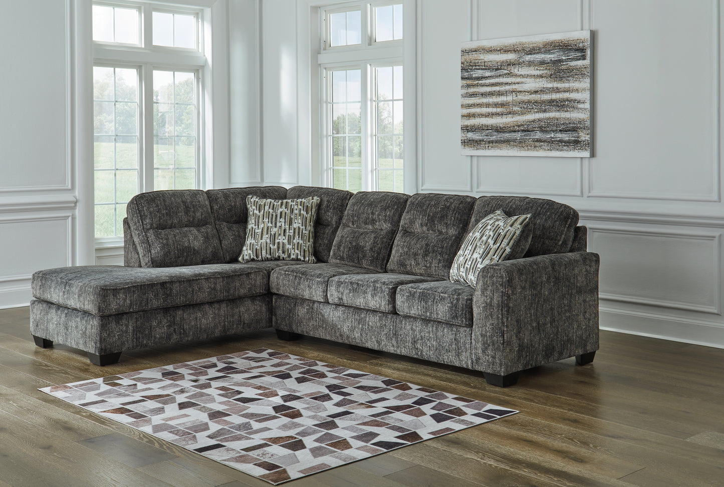 The Furniture Outlets - Ashley Furniture - Lonoke Sectional - RAF 2-Piece Sectional with Chaise / Gunmetal - 50504S1