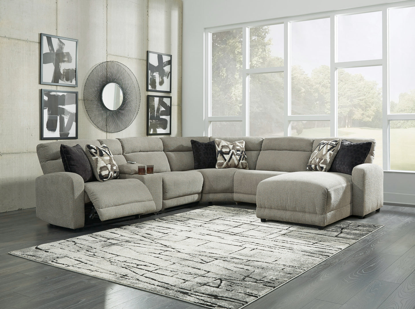 The Furniture Outlets - Ashley Furniture - Colleyville Sectional - 6-Piece Power Reclining Sectional with Chaise / Stone - 54405S12