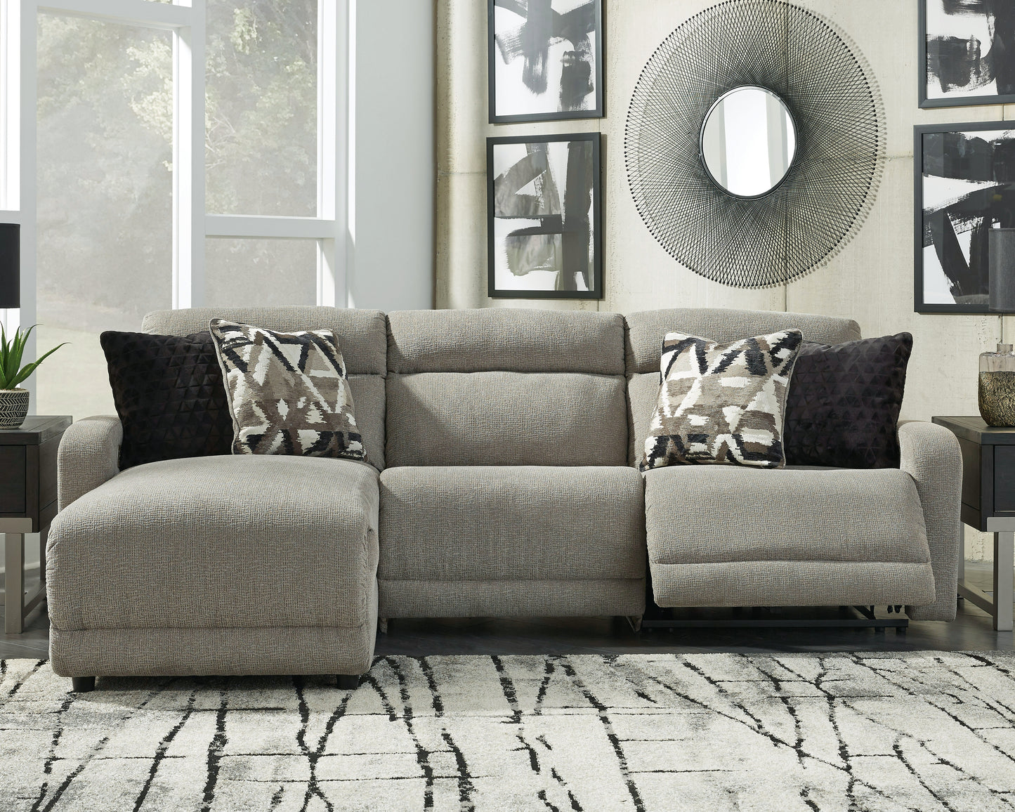 The Furniture Outlets - Ashley Furniture - Colleyville Sectional - 3-Piece Power Reclining Sectional with Chaise / Stone - 54405S4