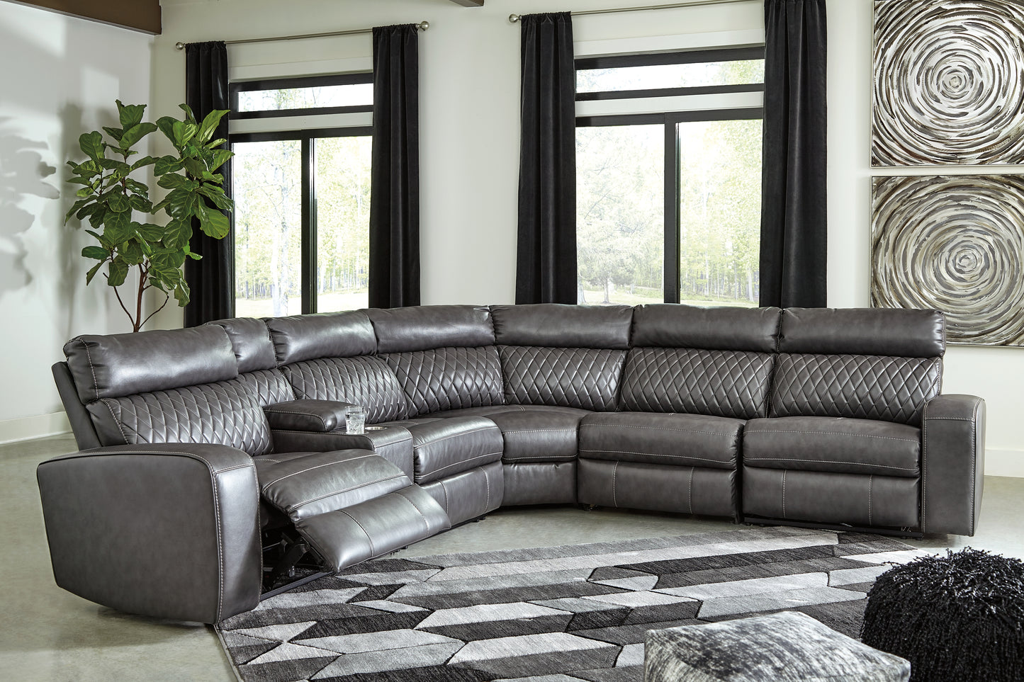 The Furniture Outlets - Ashley Furniture - Samperstone Sectional - 6-Piece Power Reclining Sectional / Gray - 55203S2
