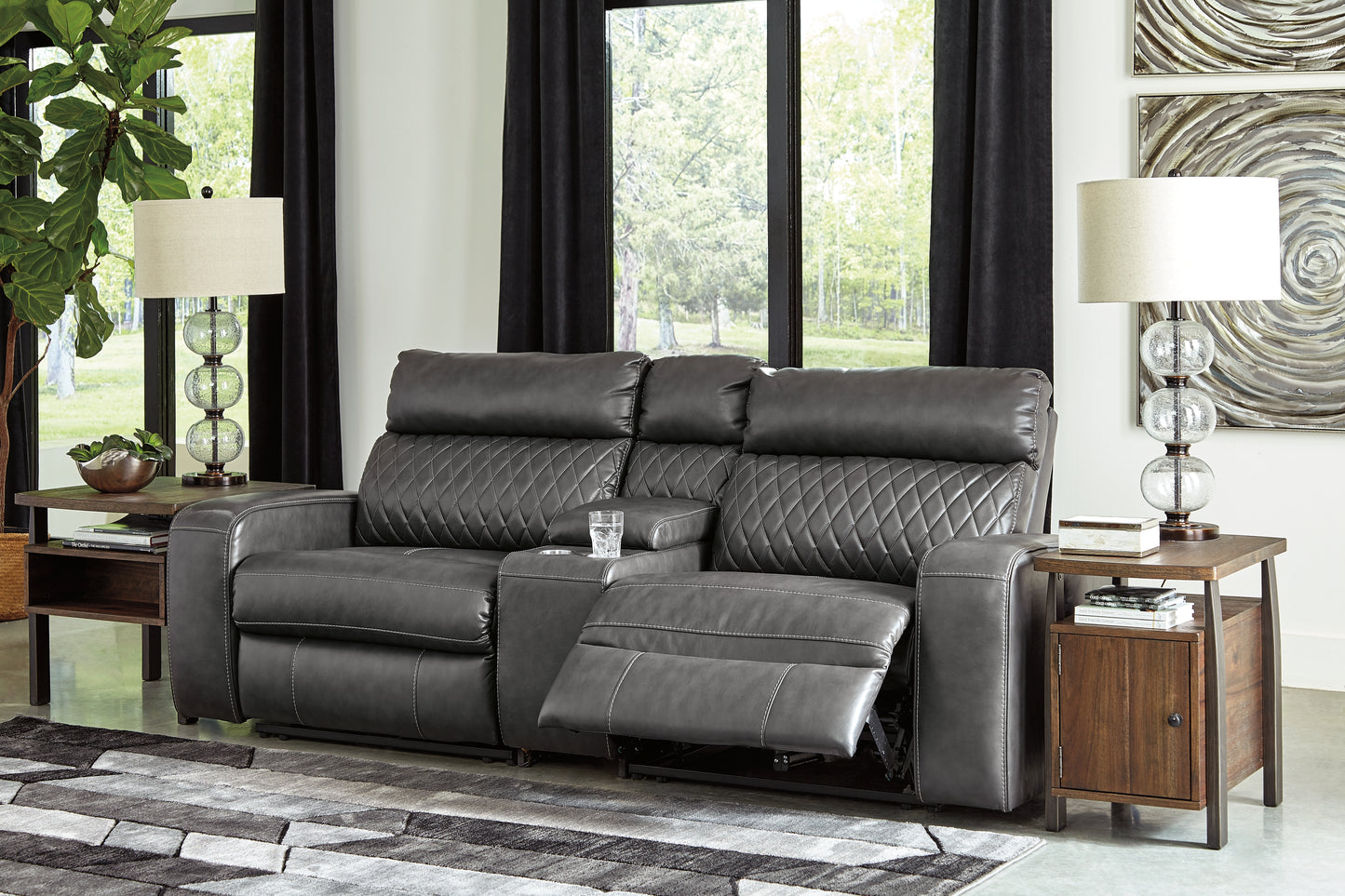 The Furniture Outlets - Ashley Furniture - Samperstone Sectional - 3-Piece Power Reclining Sectional Loveseat / Gray - 55203S3