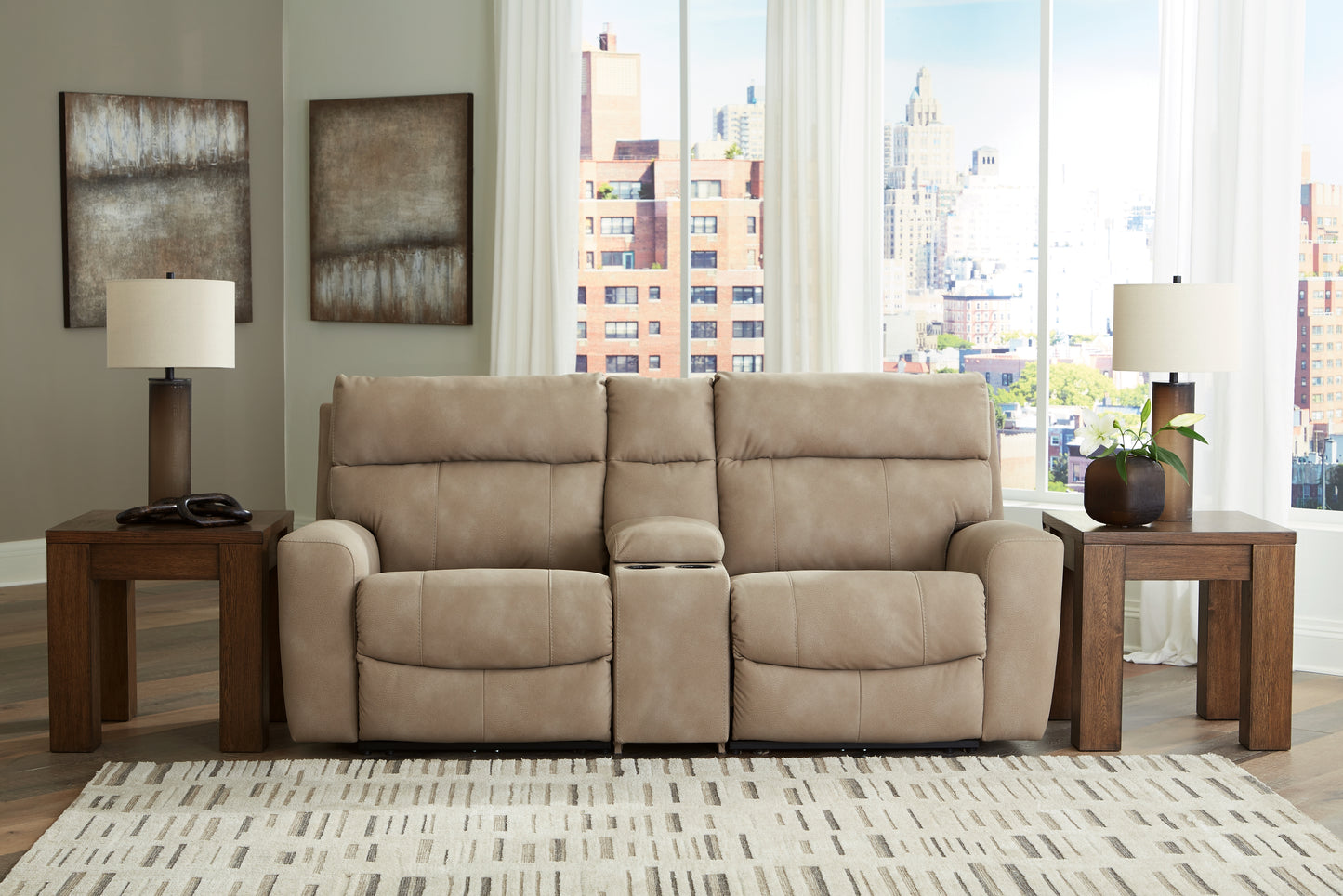 The Furniture Outlets - Ashley Furniture - Next-Gen DuraPella Sectional - 3-Piece Power Reclining Sectional Loveseat with Console / Sand - 61004S3