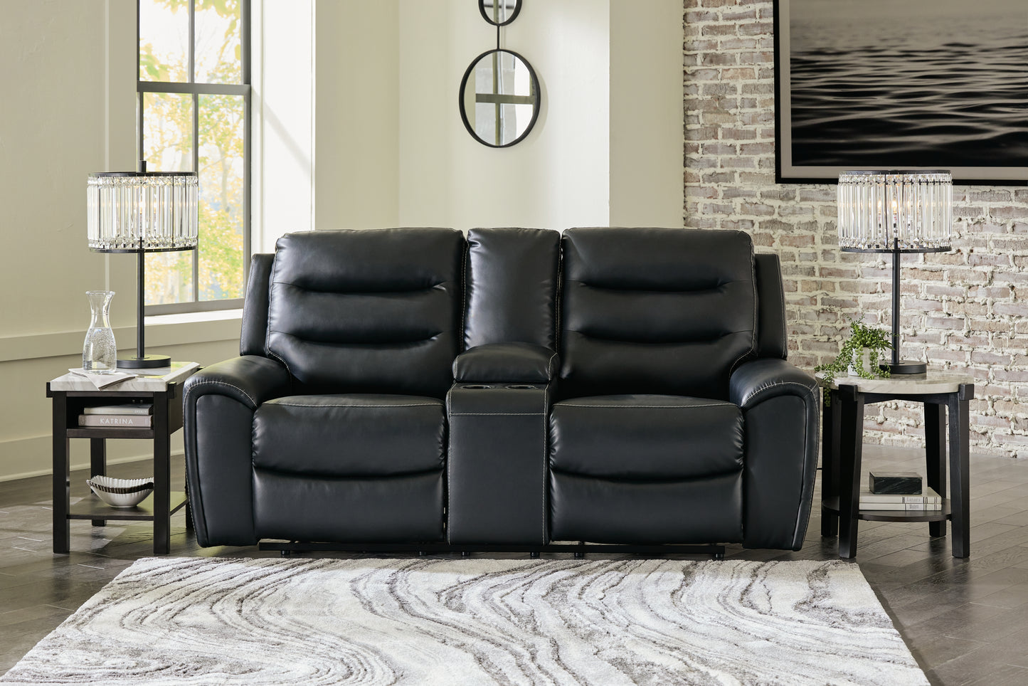 The Furniture Outlets - Ashley Furniture - Warlin Living Room - PWR REC Loveseat/CON/ADJ HDRST / Black - 6110518