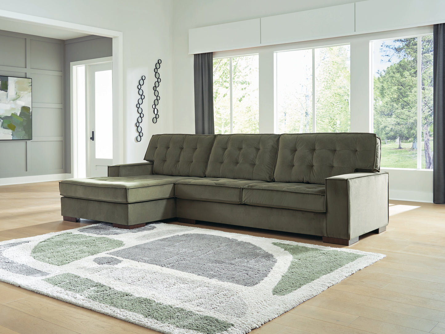 The Furniture Outlets - Ashley Furniture - Caspian-Town Sectional - RAF 2-Piece Sectional with Chaise / Olive - PC61702S1