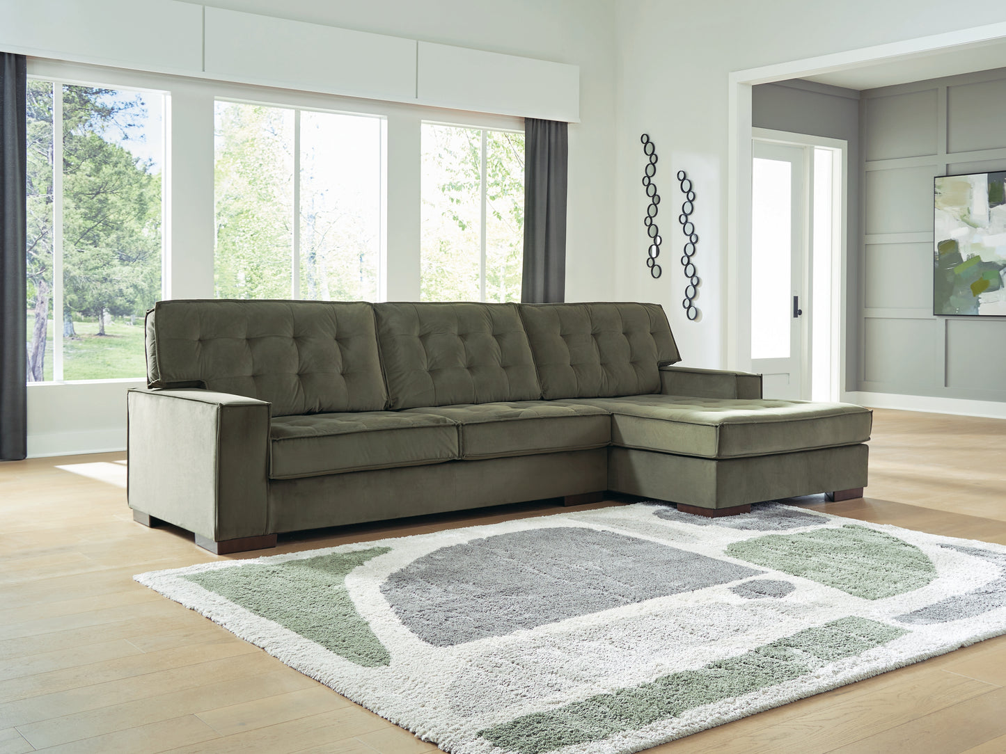 The Furniture Outlets - Ashley Furniture - Caspian-Town Sectional - RAF 2-Piece Sectional with Chaise / Olive - PC61702S1