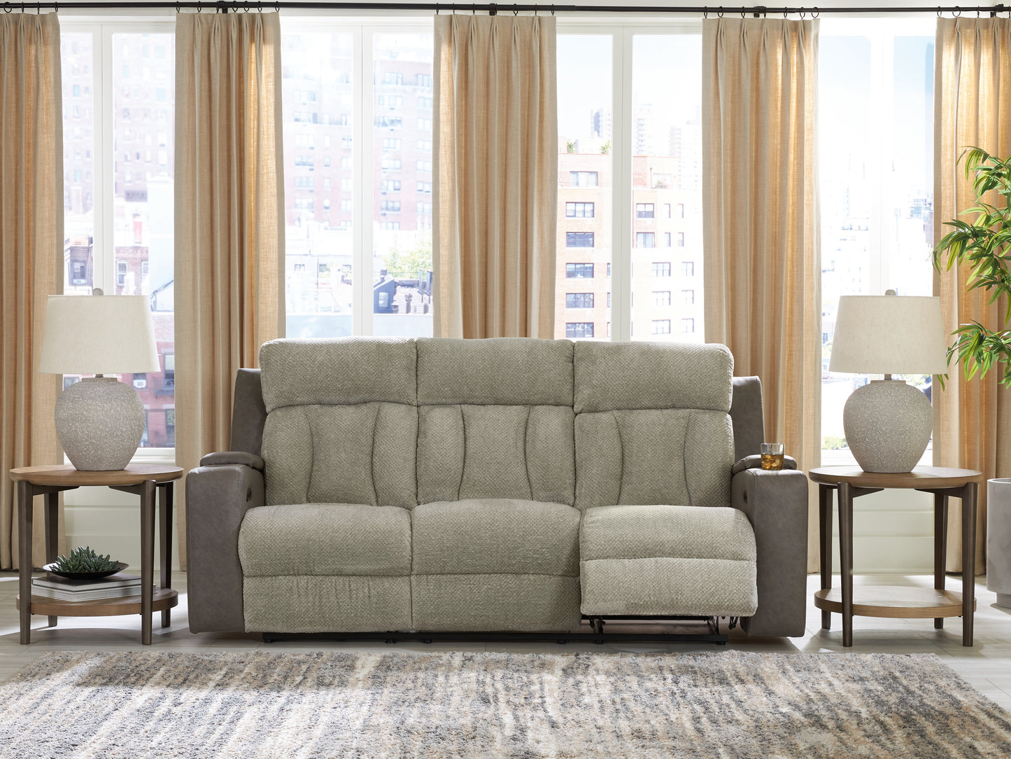 The Furniture Outlets - Ashley Furniture - WhipLash Living Room - PWR REC Sofa with ADJ Headrest / Sisal - PC6320415