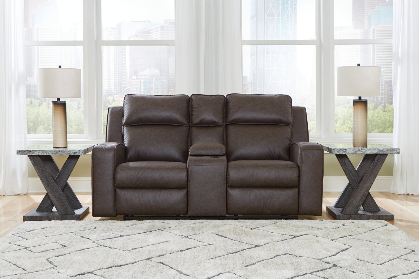 The Furniture Outlets - Ashley Furniture - Lavenhorne Living Room - DBL Rec Loveseat w/Console / Umber - 6330694