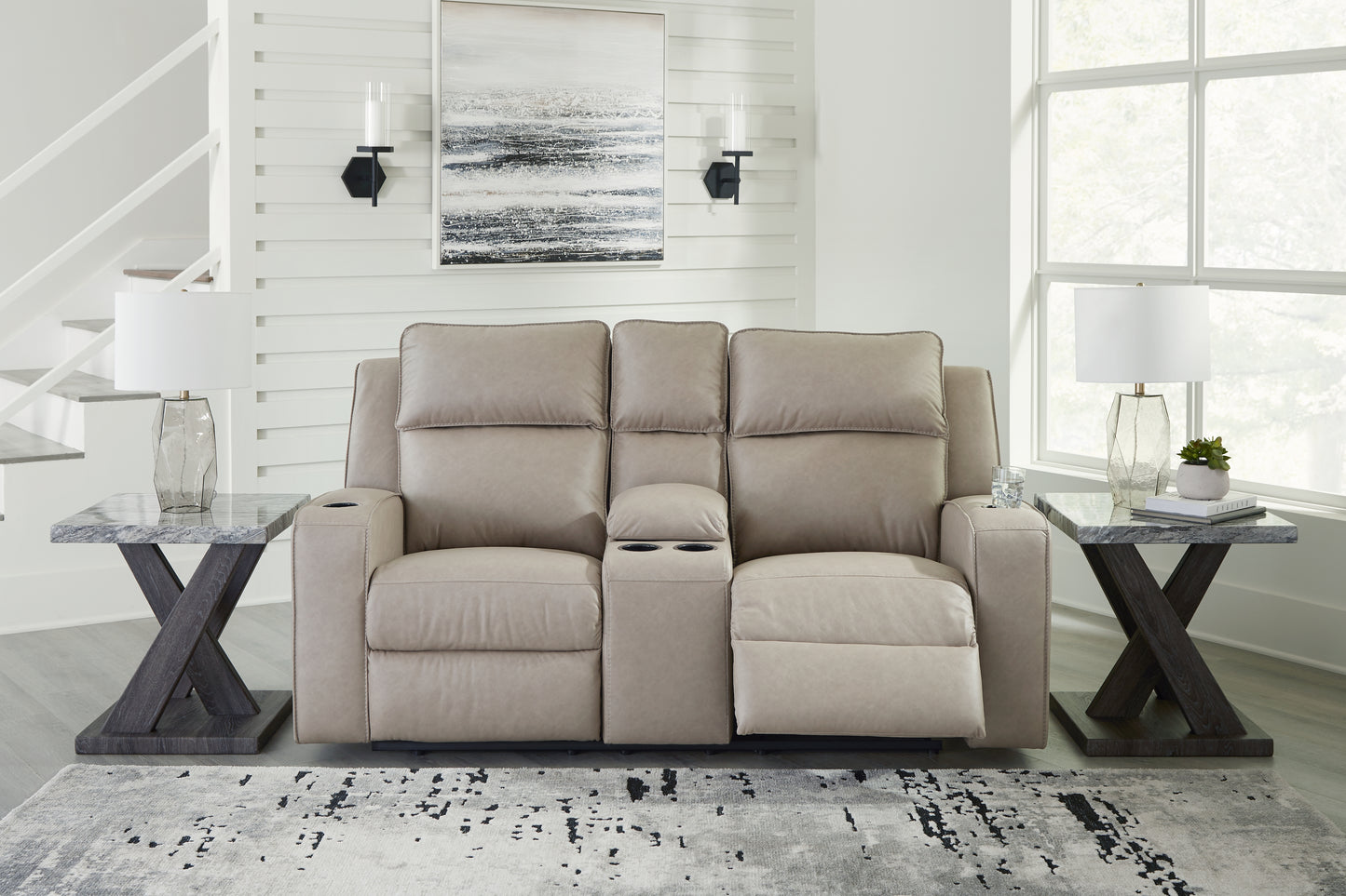 The Furniture Outlets - Ashley Furniture - Lavenhorne Living Room - DBL Rec Loveseat w/Console / Pebble - 6330794