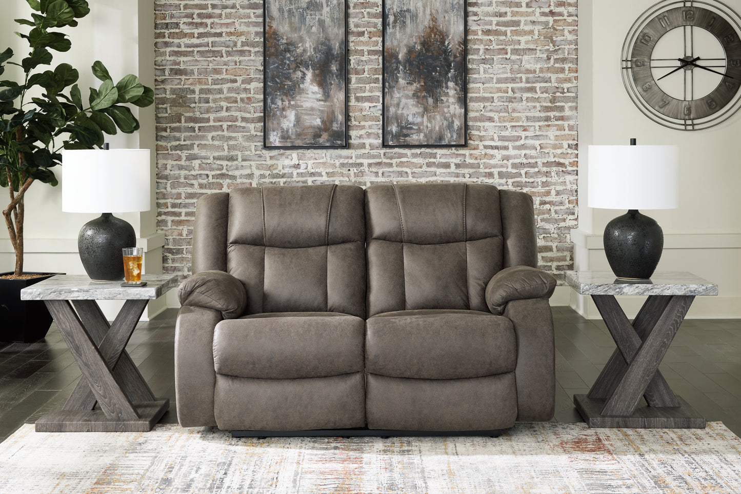 The Furniture Outlets - Ashley Furniture - First Base Living Room - Reclining Loveseat / Gunmetal - 6880486