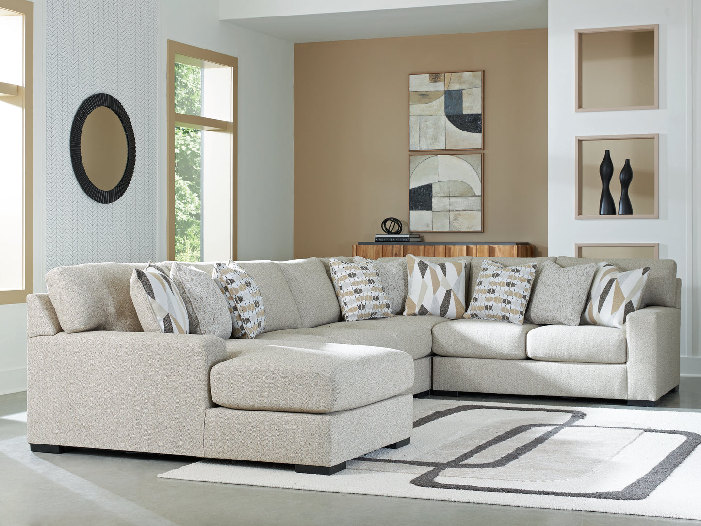 The Furniture Outlets - Ashley Furniture - Laurelgrove Sectional - RAF 5-Piece Sectional with Chaise / Pebble - 75105S11