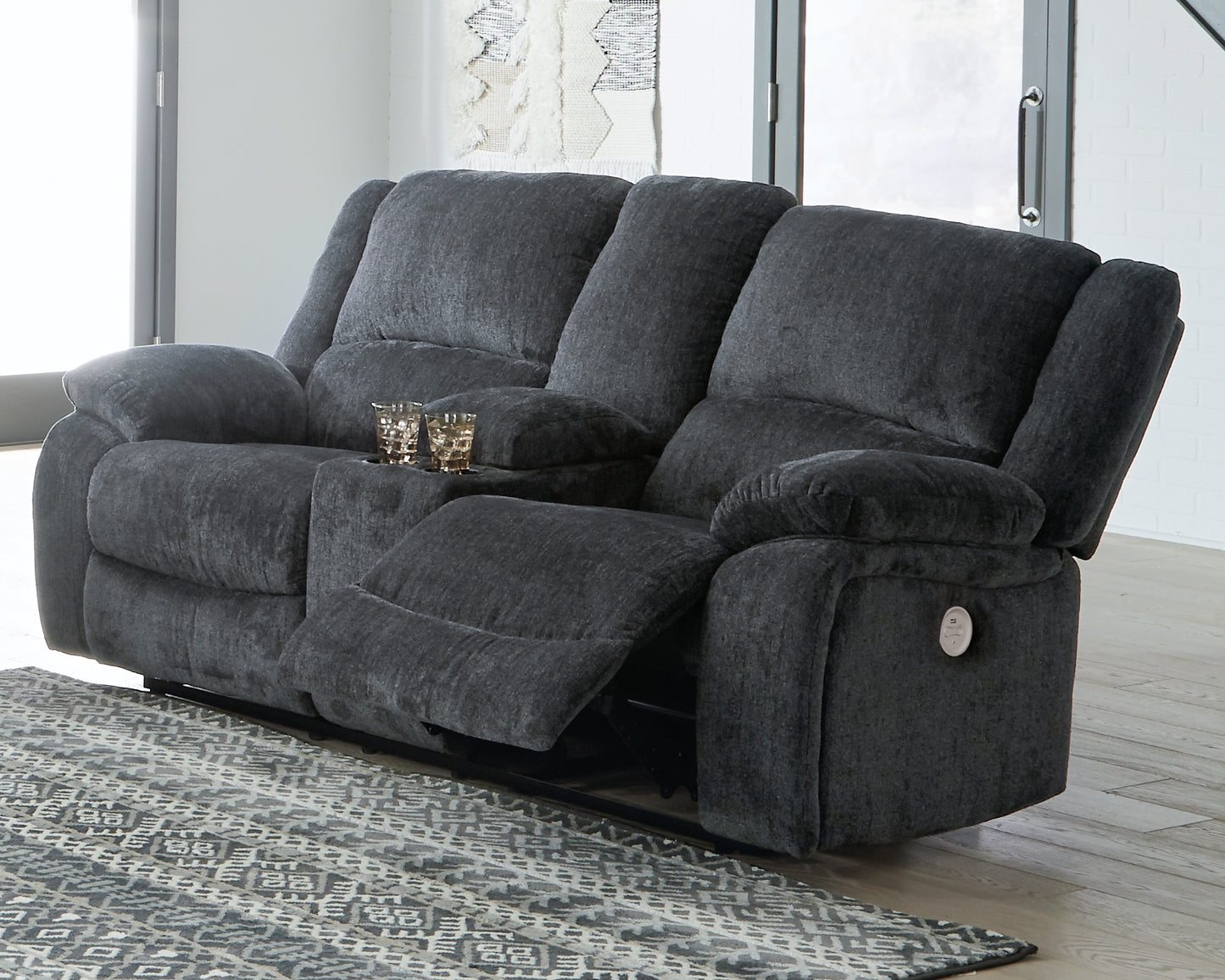 The Furniture Outlets - Ashley Furniture - Draycoll Living Room - DBL REC PWR Loveseat w/Console / Slate - 7650496
