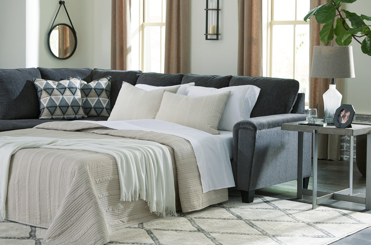 The Furniture Outlets - Ashley Furniture - Abinger Sectional - RAF 2-Piece Sleeper Sectional with Chaise / Smoke - 83905S3