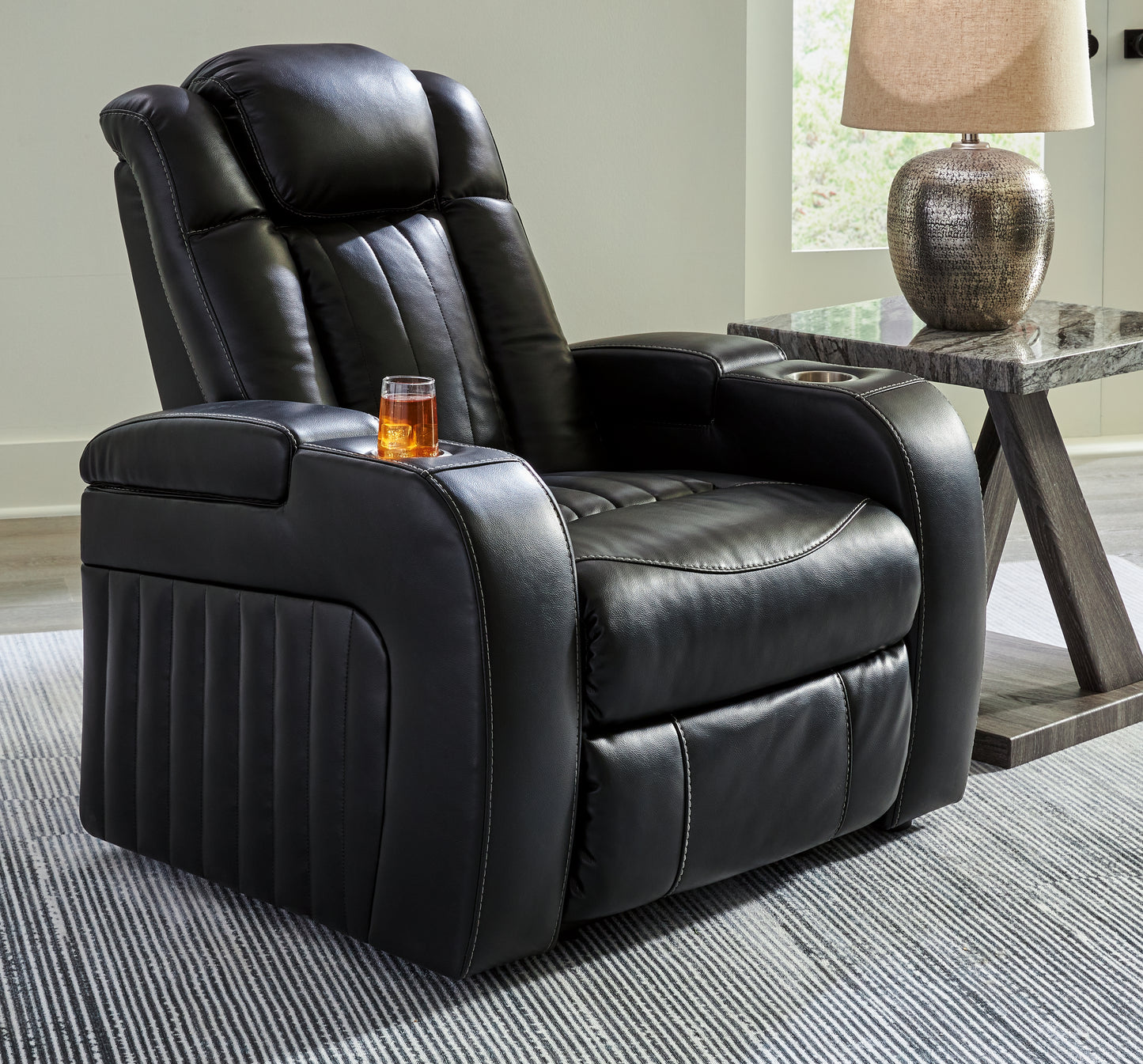 The Furniture Outlets - Ashley Furniture - Caveman Den Living Room - PWR Recliner/ADJ Headrest / Midnight - 9070313