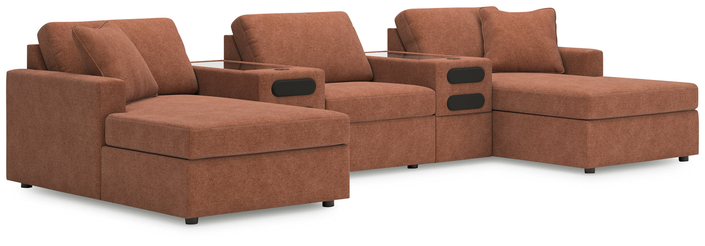 The Furniture Outlets - Ashley Furniture - Modmax Sectional - RAF 5-Piece Double Chaise with Audio Consoles / Spice - 92102S49