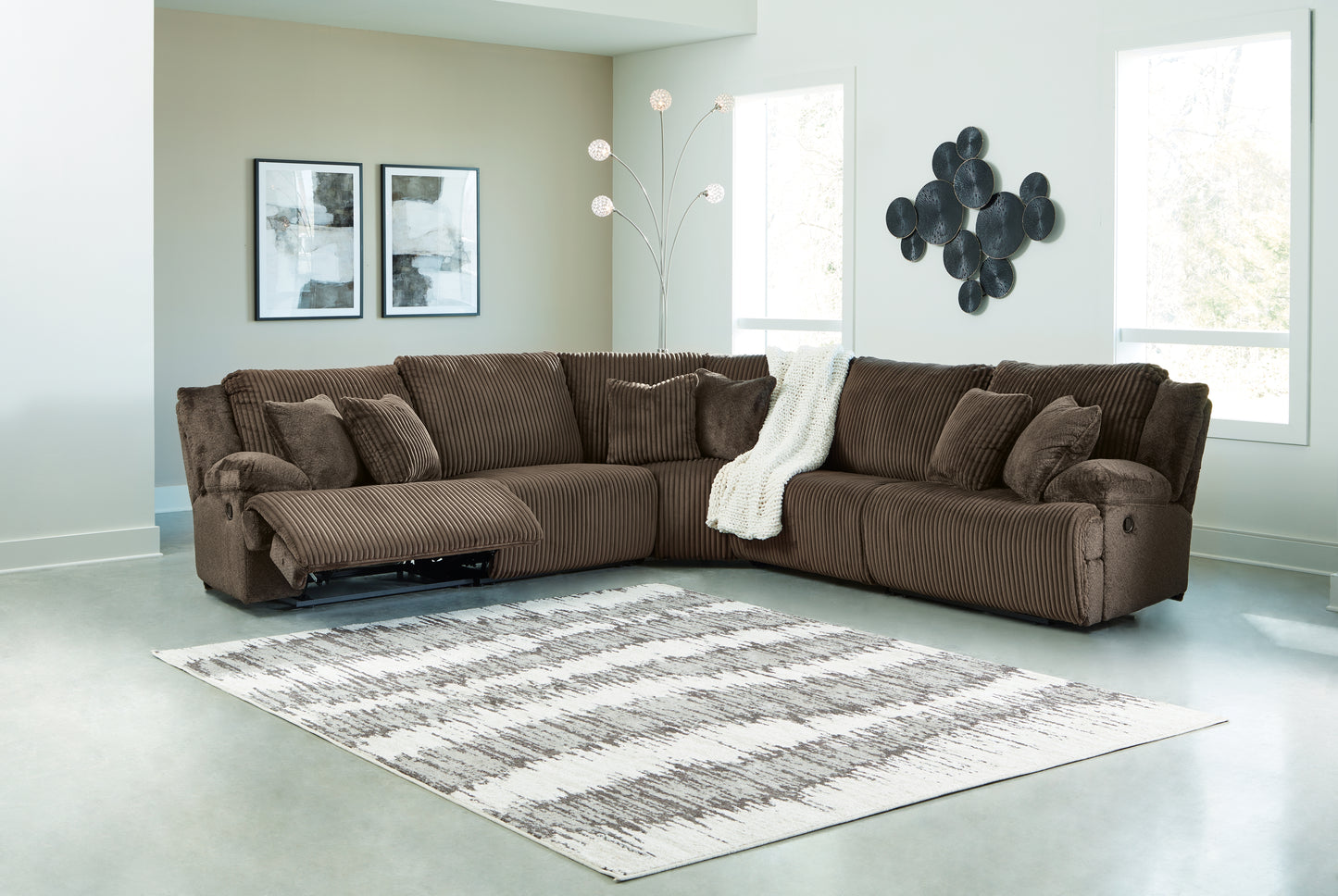 The Furniture Outlets - Ashley Furniture - Top Tier Sectional - 5-Piece Reclining Sectional / Chocolate - 92705S3