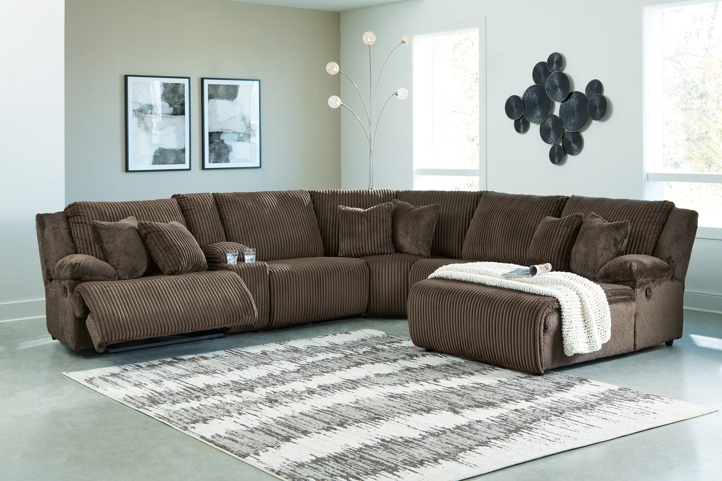 The Furniture Outlets - Ashley Furniture - Top Tier Sectional - 6-Piece Reclining Sectional with Chaise / Chocolate - 92705S1