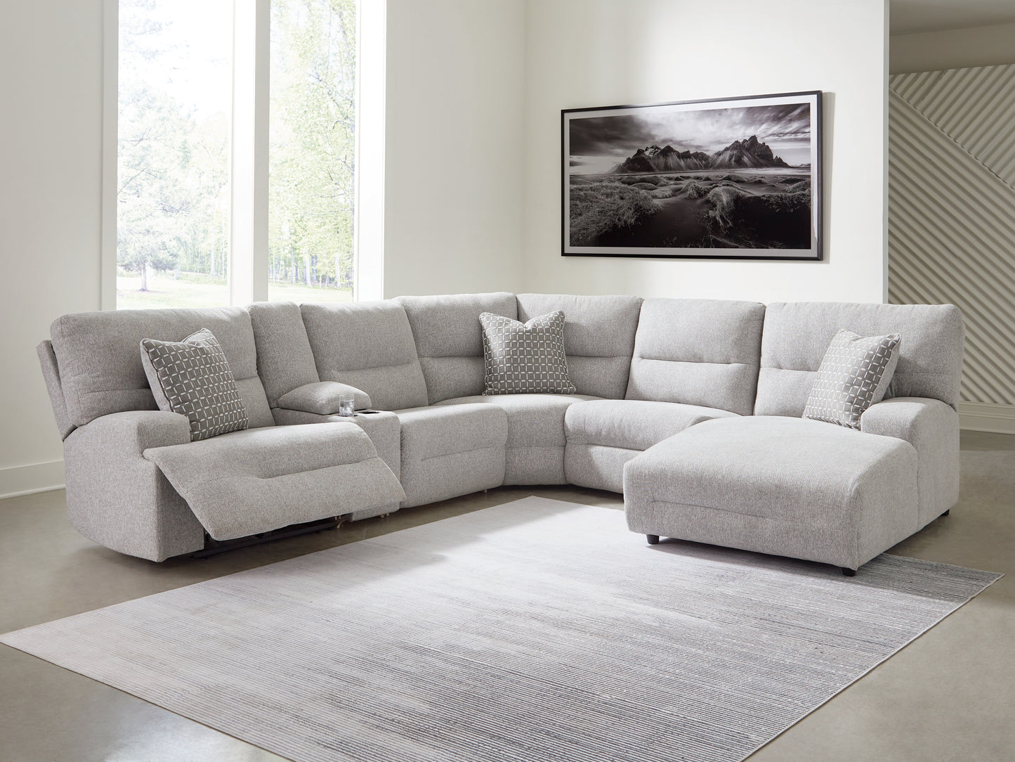 The Furniture Outlets - Ashley Furniture - Acklen Place Sectional - 6-Piece Power Reclining Sectional with Chaise / Pewter - 93605S1