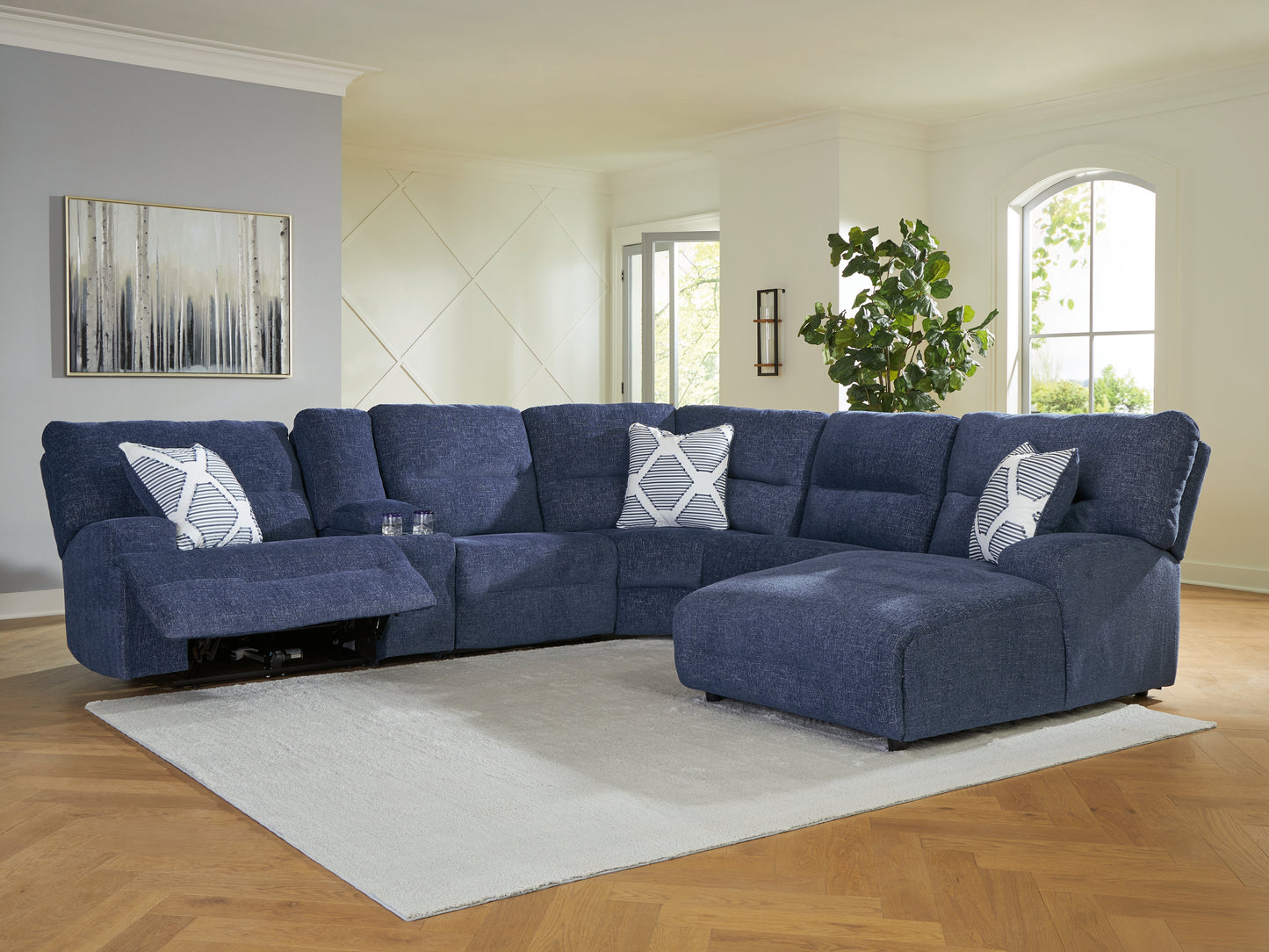 The Furniture Outlets - Ashley Furniture - Acklen Place Sectional - 6-Piece Power Reclining Sectional with Chaise / Navy - 93607S1