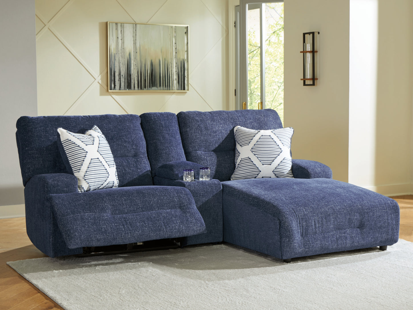 The Furniture Outlets - Ashley Furniture - Acklen Place Sectional - 3-Piece Power Reclining Sectional Sofa with Chaise / Navy - 93607S4