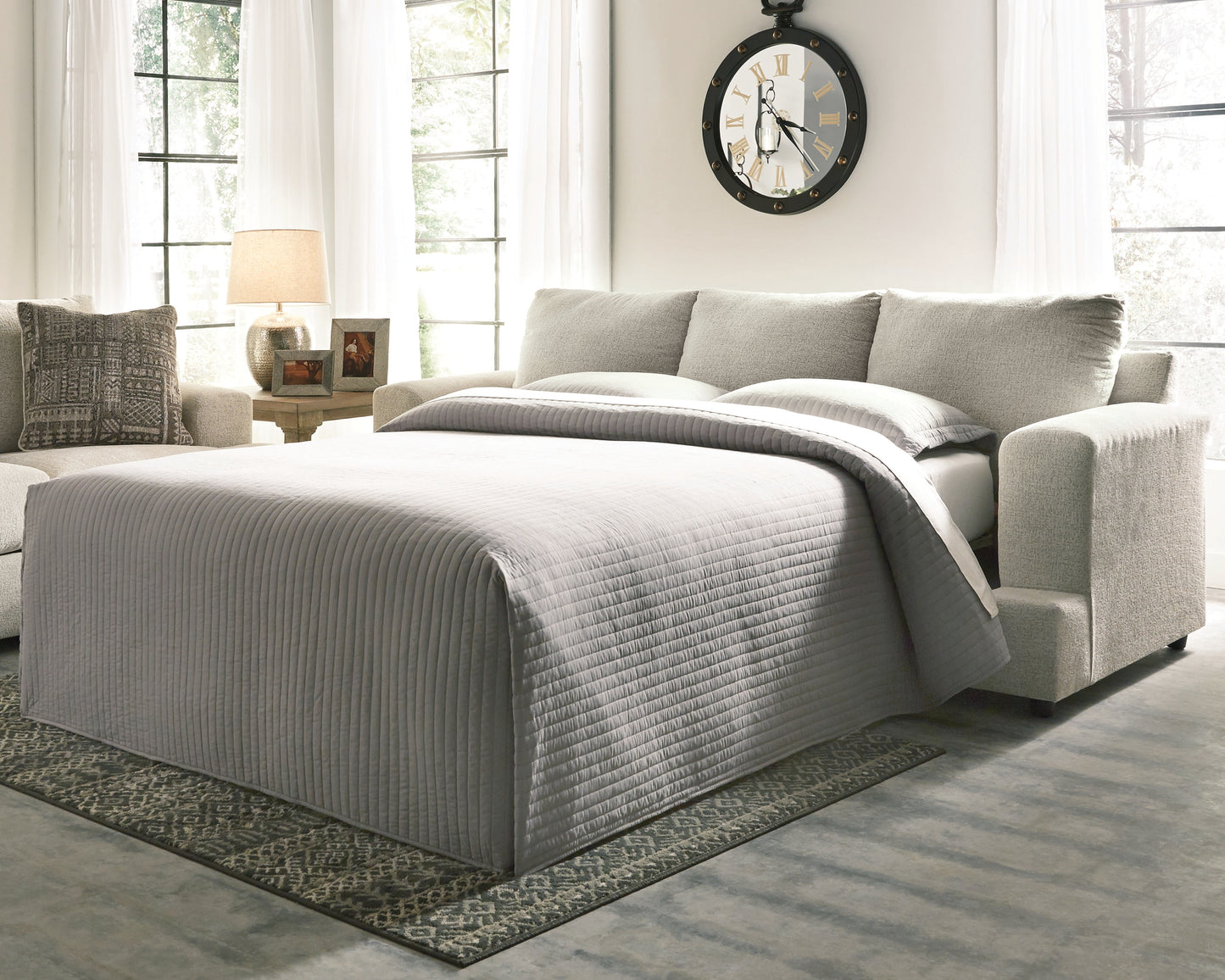 The Furniture Outlets - Ashley Furniture - Soletren Living Room - Queen Sofa Sleeper / Stone - 9510439