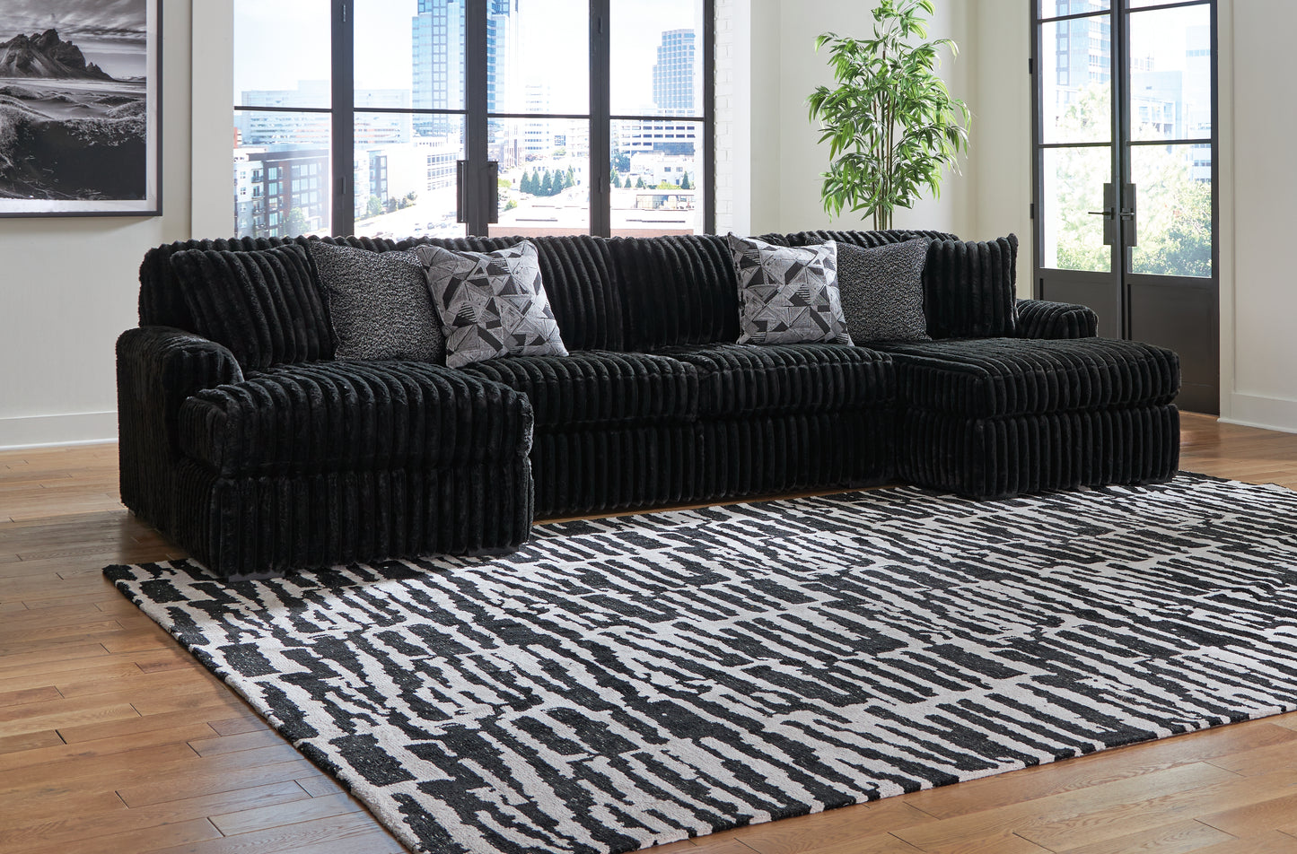 The Furniture Outlets - Ashley Furniture - Midnight-Madness Sectional - RAF 3-Piece Sectional with Chaise / Onyx - 98103S5