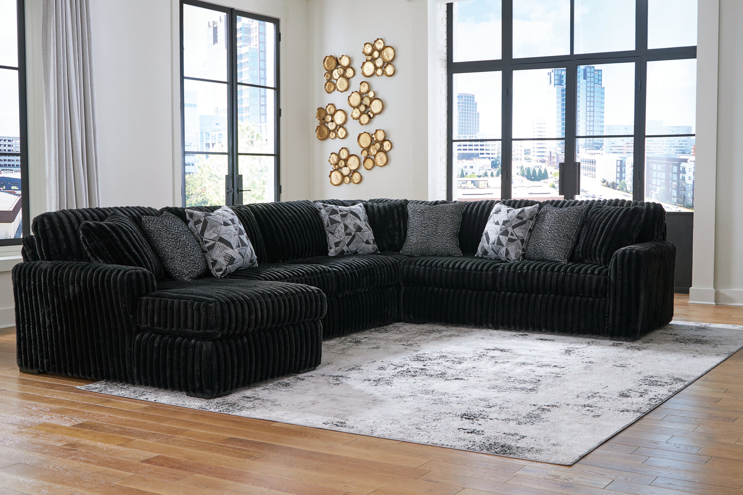 The Furniture Outlets - Ashley Furniture - Midnight-Madness Sectional - RAF 4-Piece Sectional with Chaise / Onyx - 98103S4