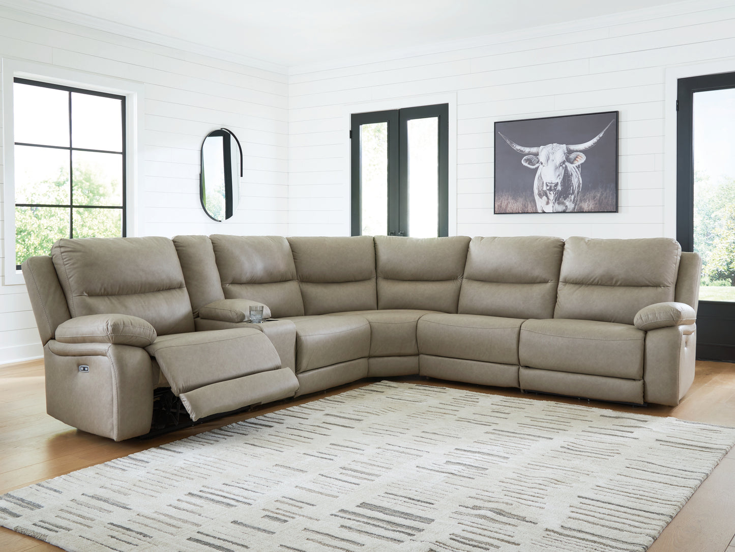 The Furniture Outlets - Ashley Furniture - Narwhal Place Sectional - 6-Piece Reclining Sectional with Storage Console / Pebble - PC99201S36