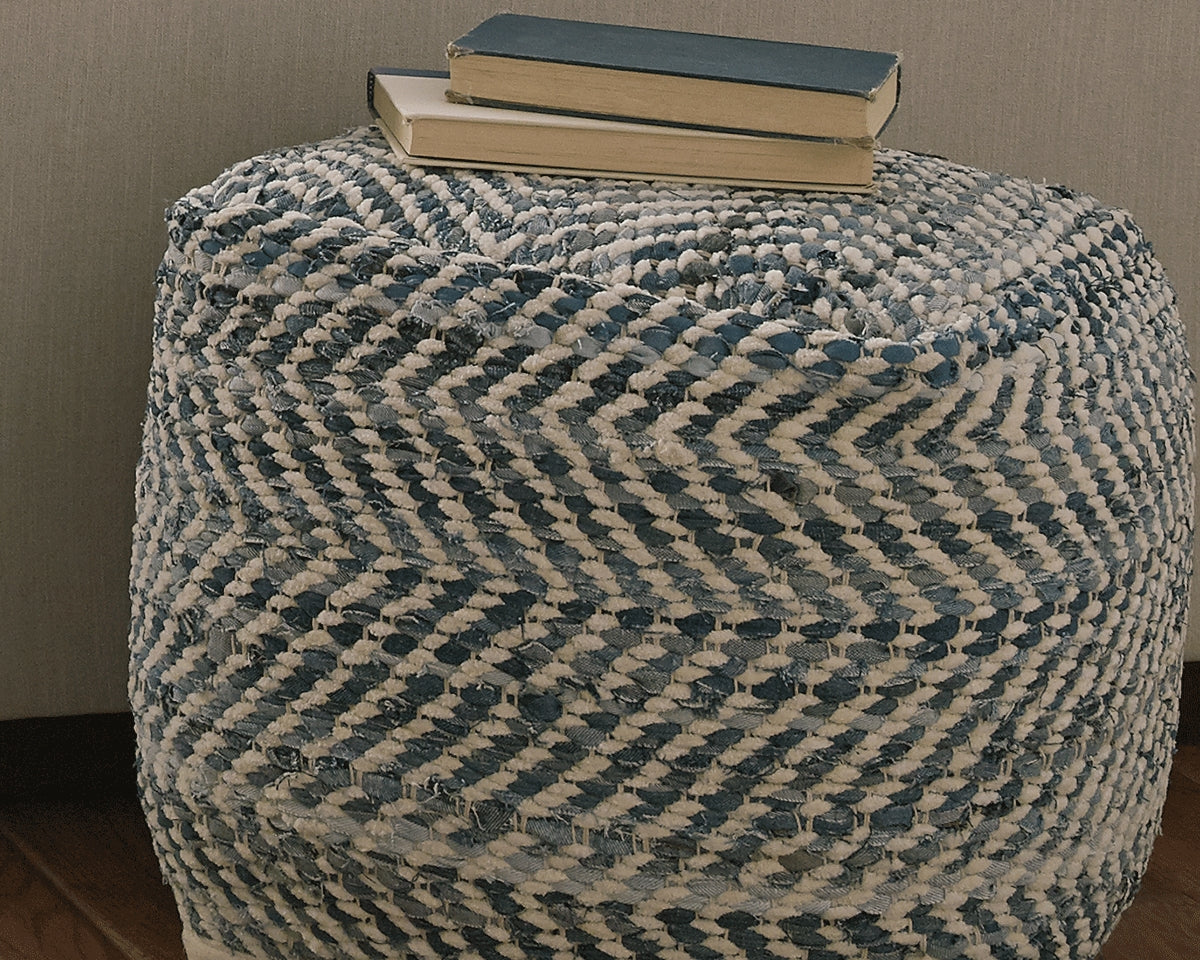 The Furniture Outlets - Ashley Furniture - Chevron Pouf - Pouf / Blue - A1000445