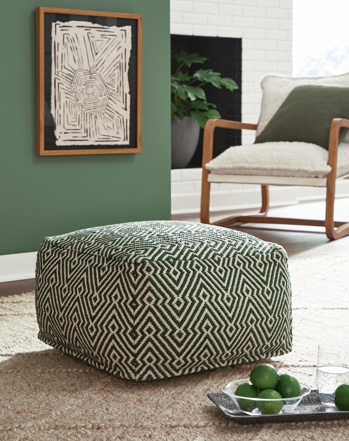 The Furniture Outlets - Ashley Furniture - Abacy Pouf - Pouf / Green/Ivory - A1001053