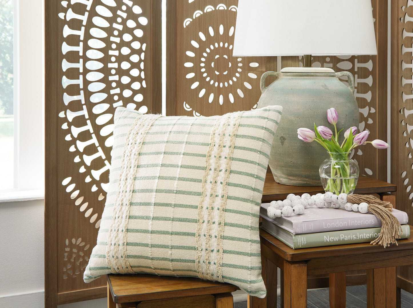 The Furniture Outlets - Ashley Furniture - Rowton Pillows - Pillow (4/CS) / White/Green - A1001072